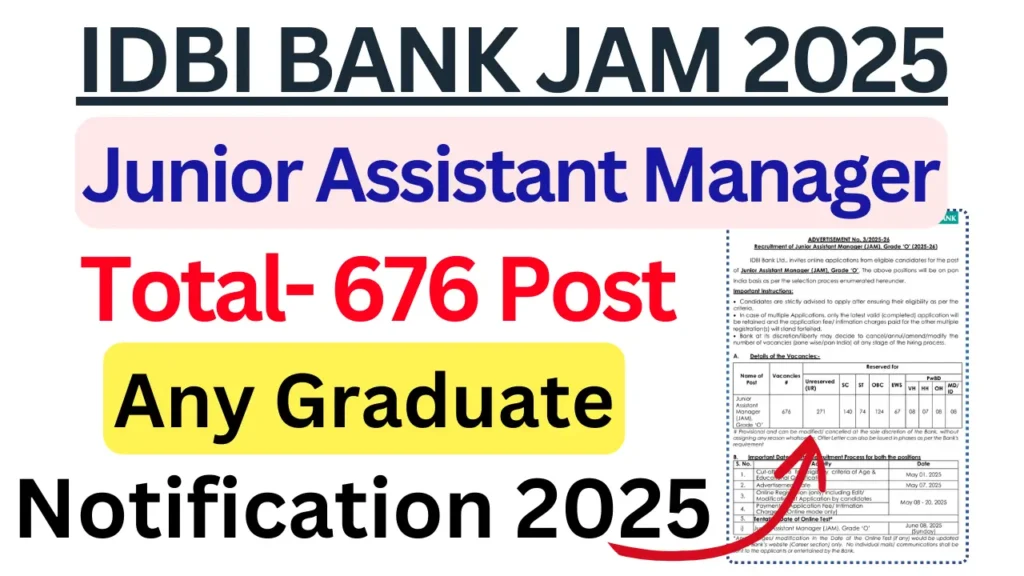 IDBI Bank Junior Assistant Manager Recruitment 2025