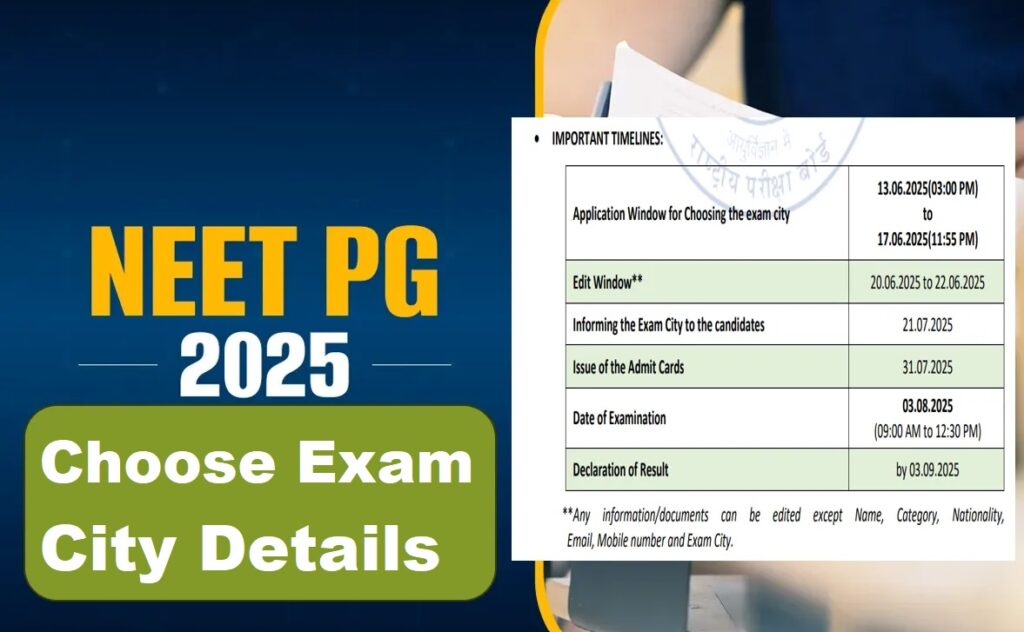 NEET PG Choose Exam City 2025