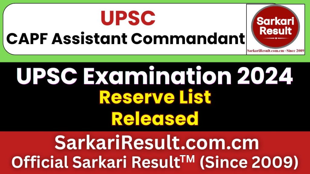 UPSC CAPF AC Reserve List 2026