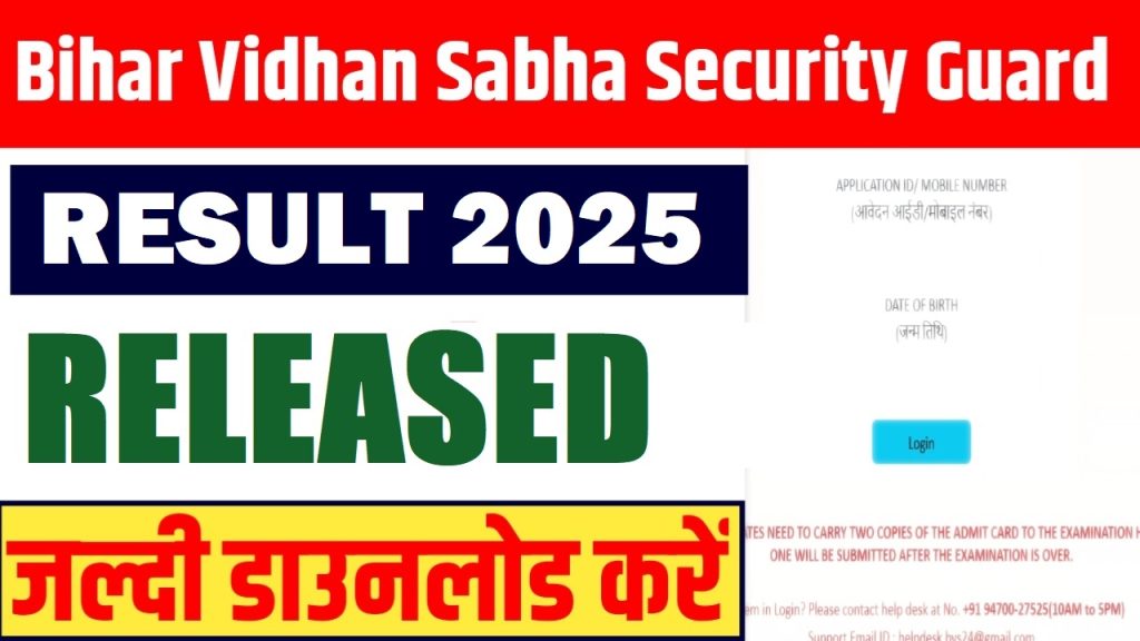 Bihar Vidhan Sabha Security Guard Pre Result 2025