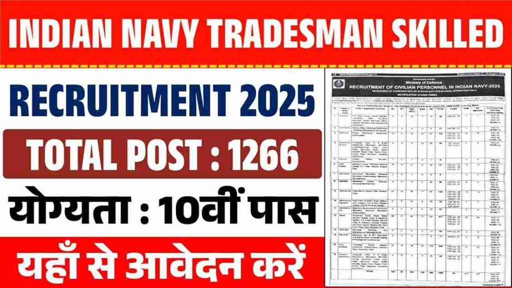 भारतीय नौसेना ट्रेडमैन कुशल अपरेंटिस भर्ती 2025