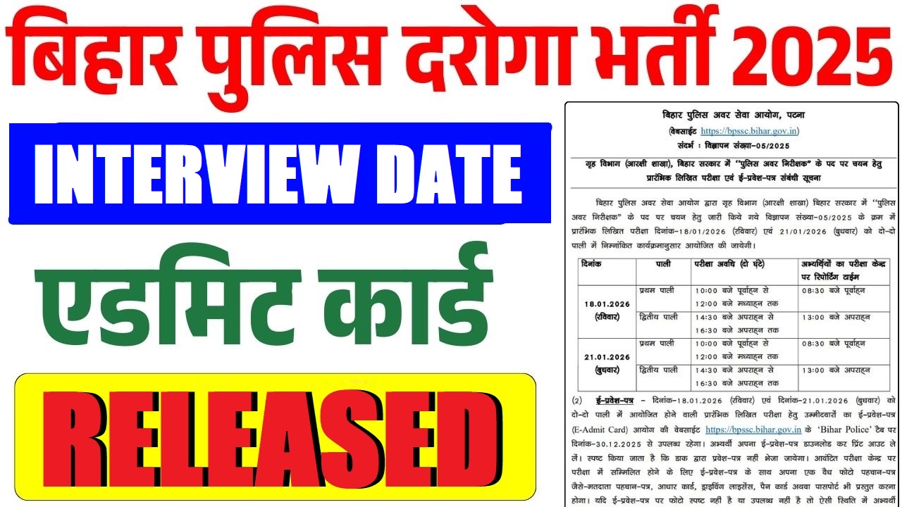 BPSSC Bihar Police Enforcement SI Interview Date 2026