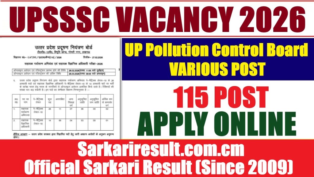 UPSSSC UP Pollution Control Board Various Post Recruitment 2026