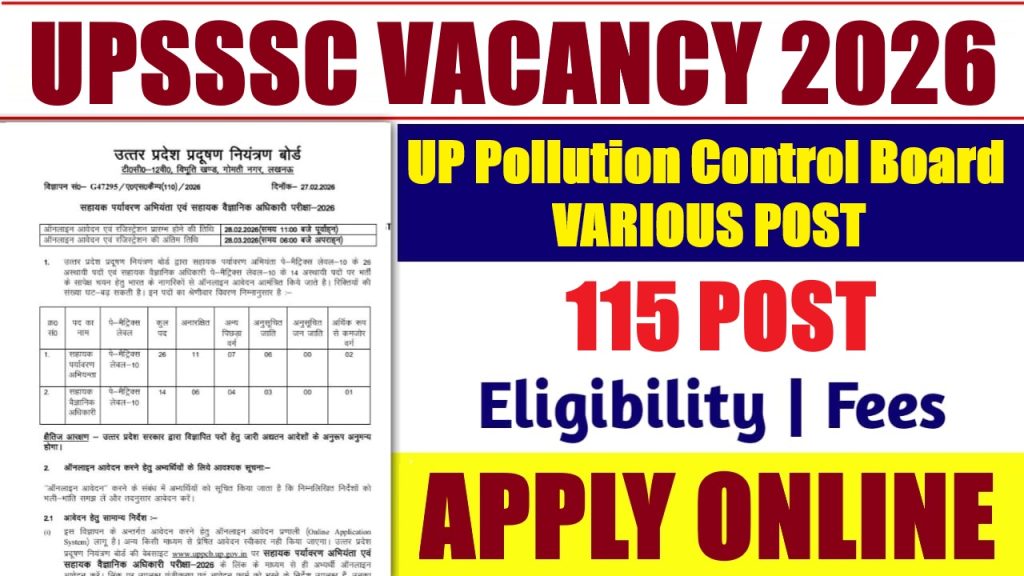 UPSSSC UP Pollution Control Board Various Post Recruitment 2026