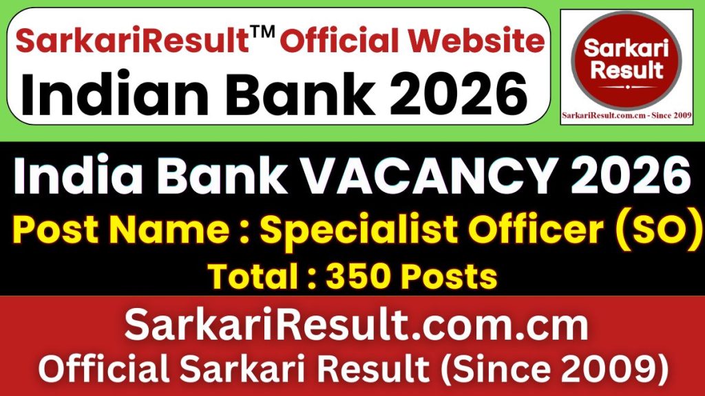 Indian Bank Specialist Officer SO Recruitment 2026