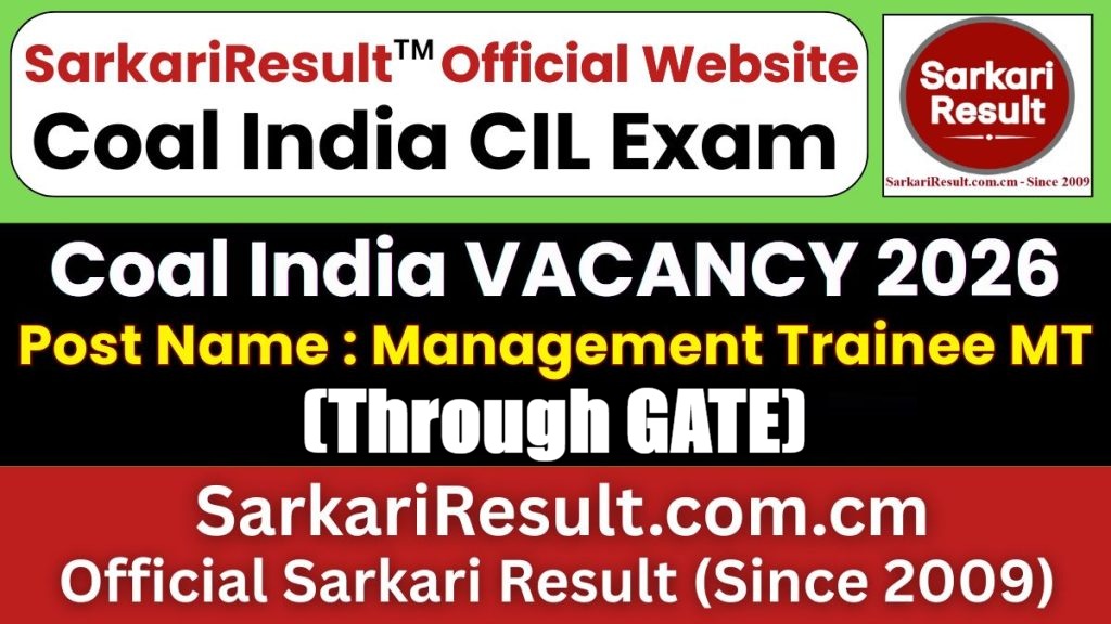 Coal India CIL Management Trainee MT (Through GATE) Recruitment 2026