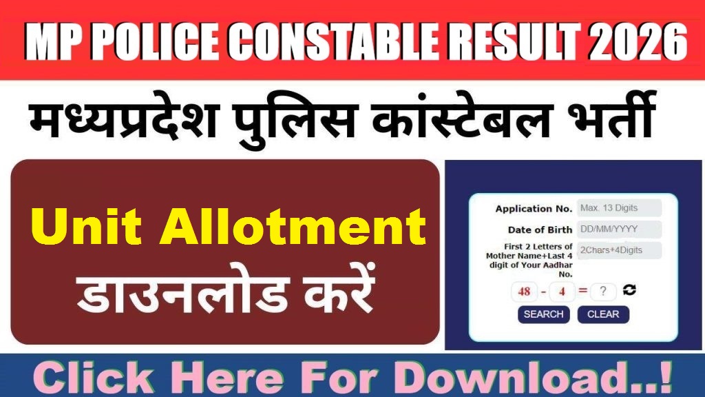 MPESB Police Constable Final Result  Unit Allotment 2026