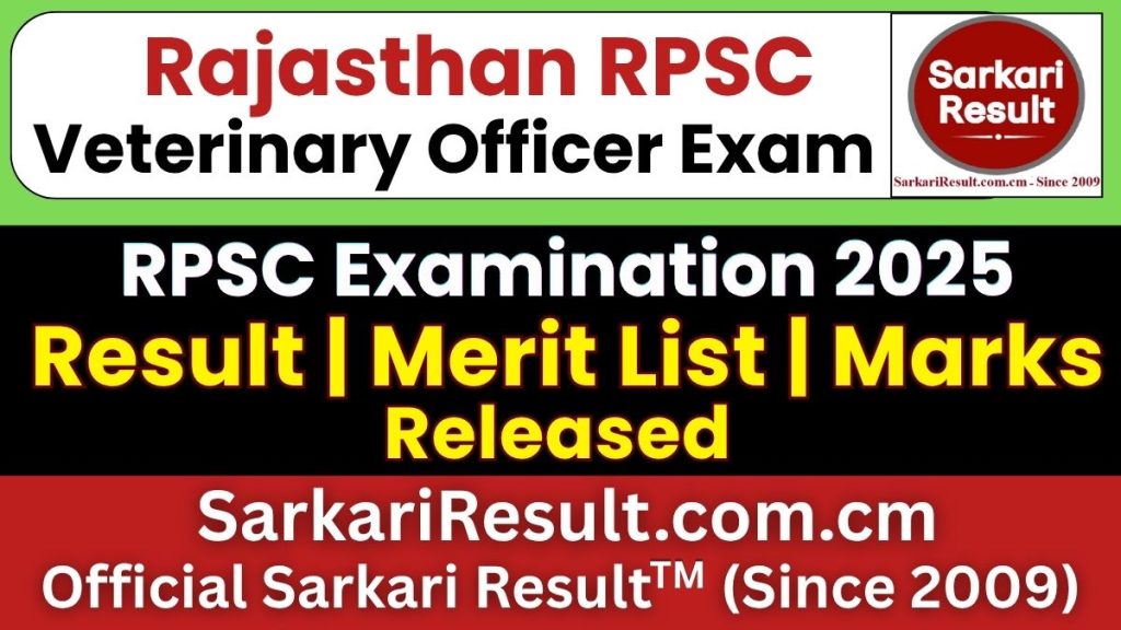 RPSC Veterinary Officer Merit List, Marks 2026