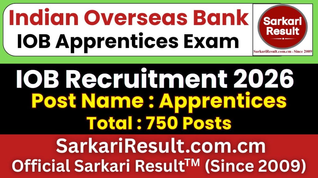 Indian Overseas Bank IOB Apprentice Recruitment 2026