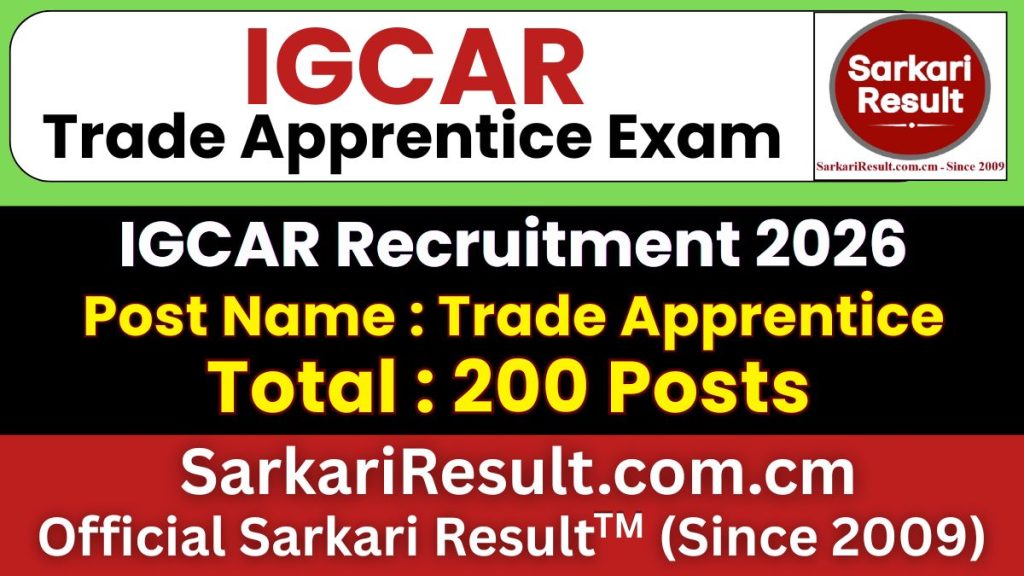 IGCAR Trade Apprentice Recruitment 2026