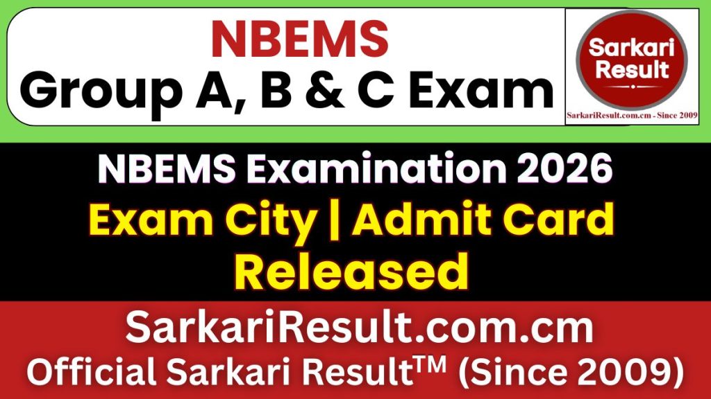 NBEMS Group A, B & C Various Post Exam City Details 2026