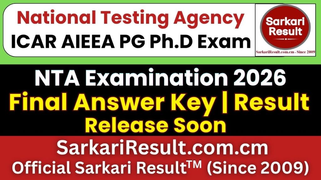 NTA ICAR AIEEA PG Ph.D Result 2026 Score Card