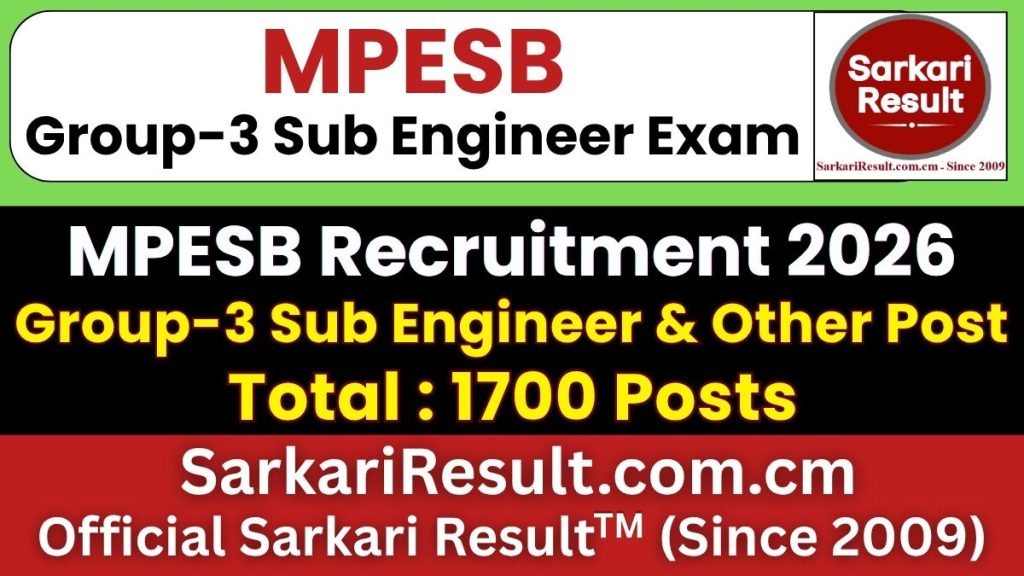 MPESB Group 3 Sub Engineer & Other Post Recruitment 2026