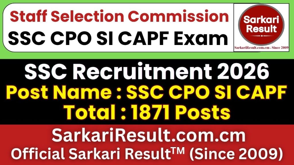 SSC CPO SI CAPF Recruitment 2026