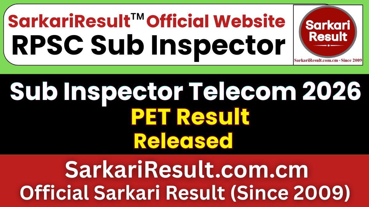 RPSC Sub Inspector Telecom PET Result 2026