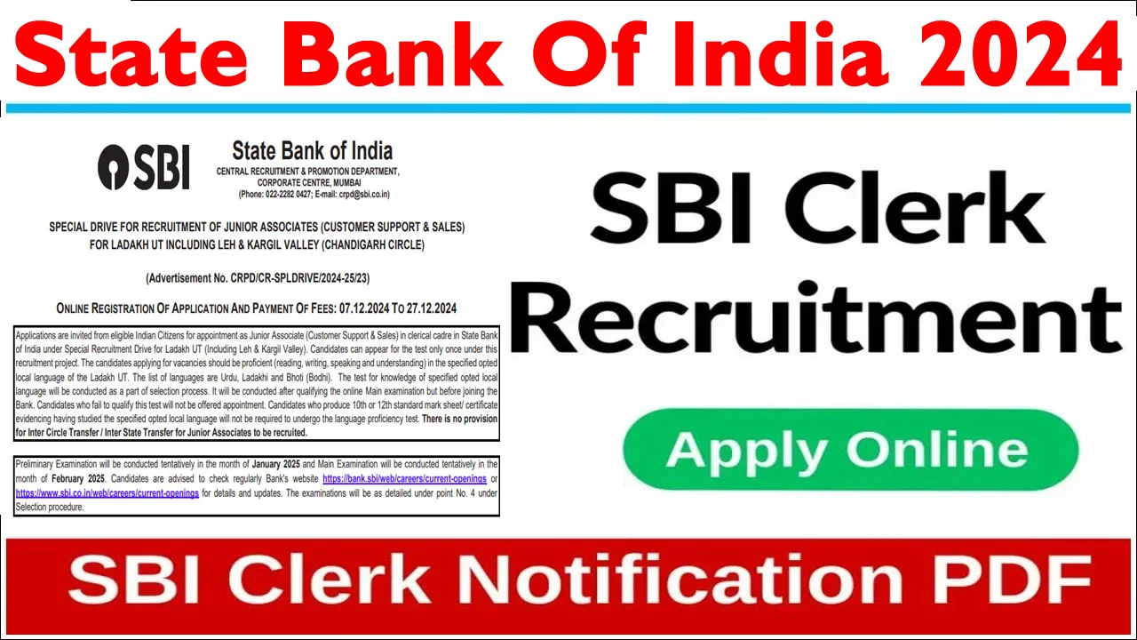 SBI Clerk Notification 2024 PDF Out for 14191 Posts, Apply Online