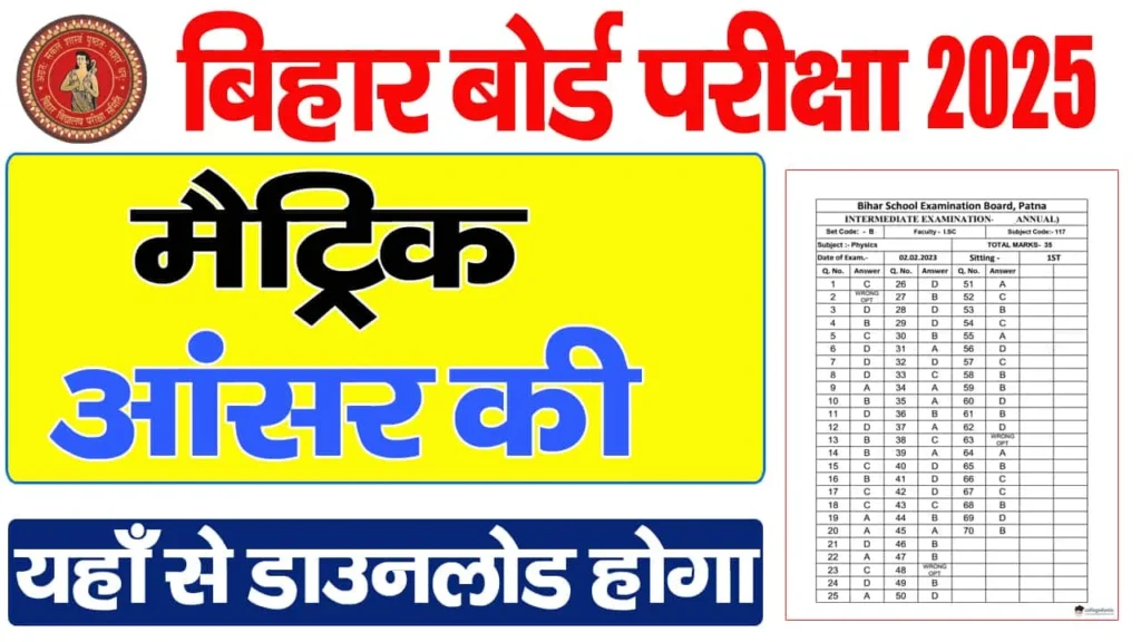 Bihar Board Class 10th Answer Key 2025 – Out