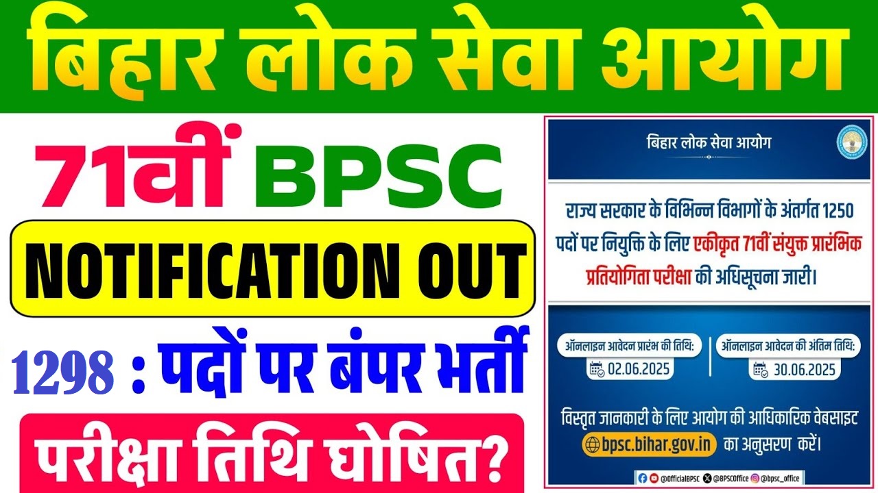 Bihar BPSC 71th Pre Exam Recruitment 2025 for 1250 Post