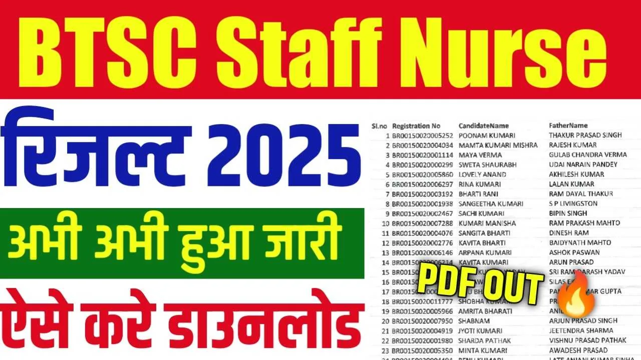 Bihar BTSC Staff Nurse Result 2025