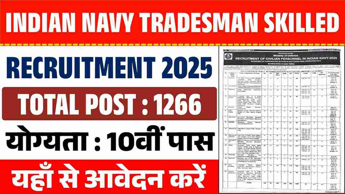 Indian Navy Tradesman Skilled Apprentice Recruitment 2025