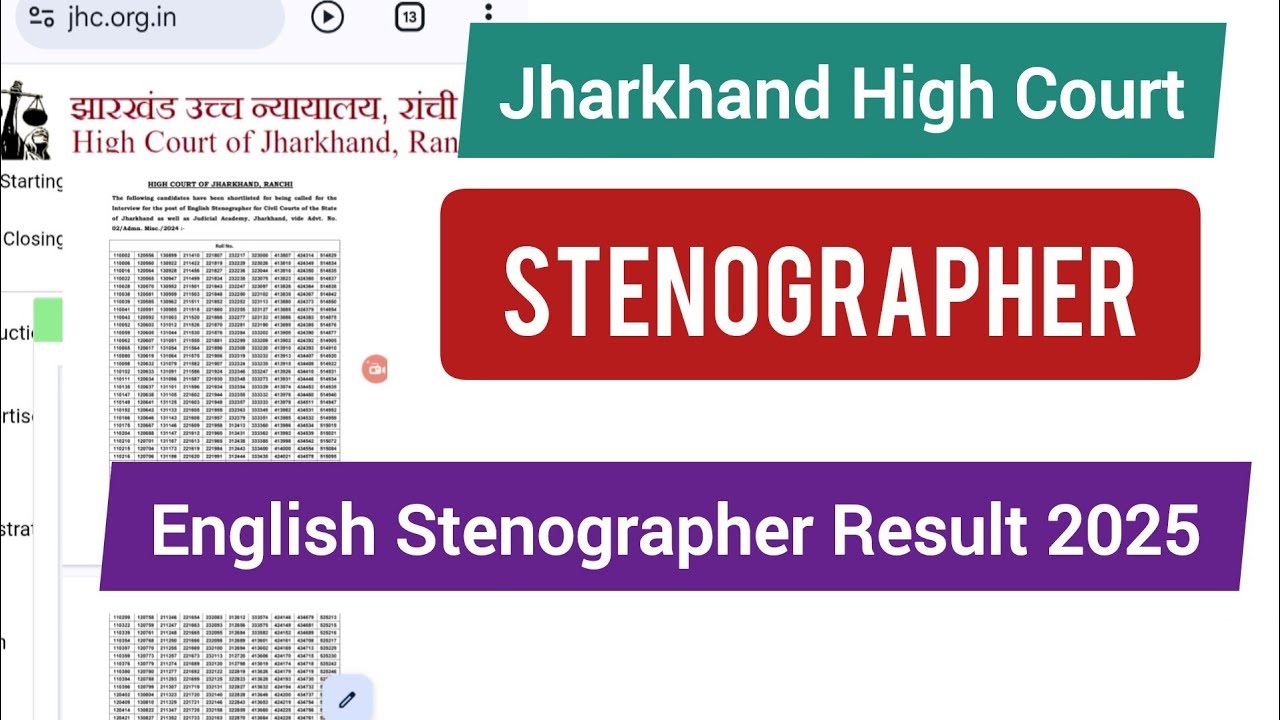 Jharkhand High Court English Stenographer Final Result 2025