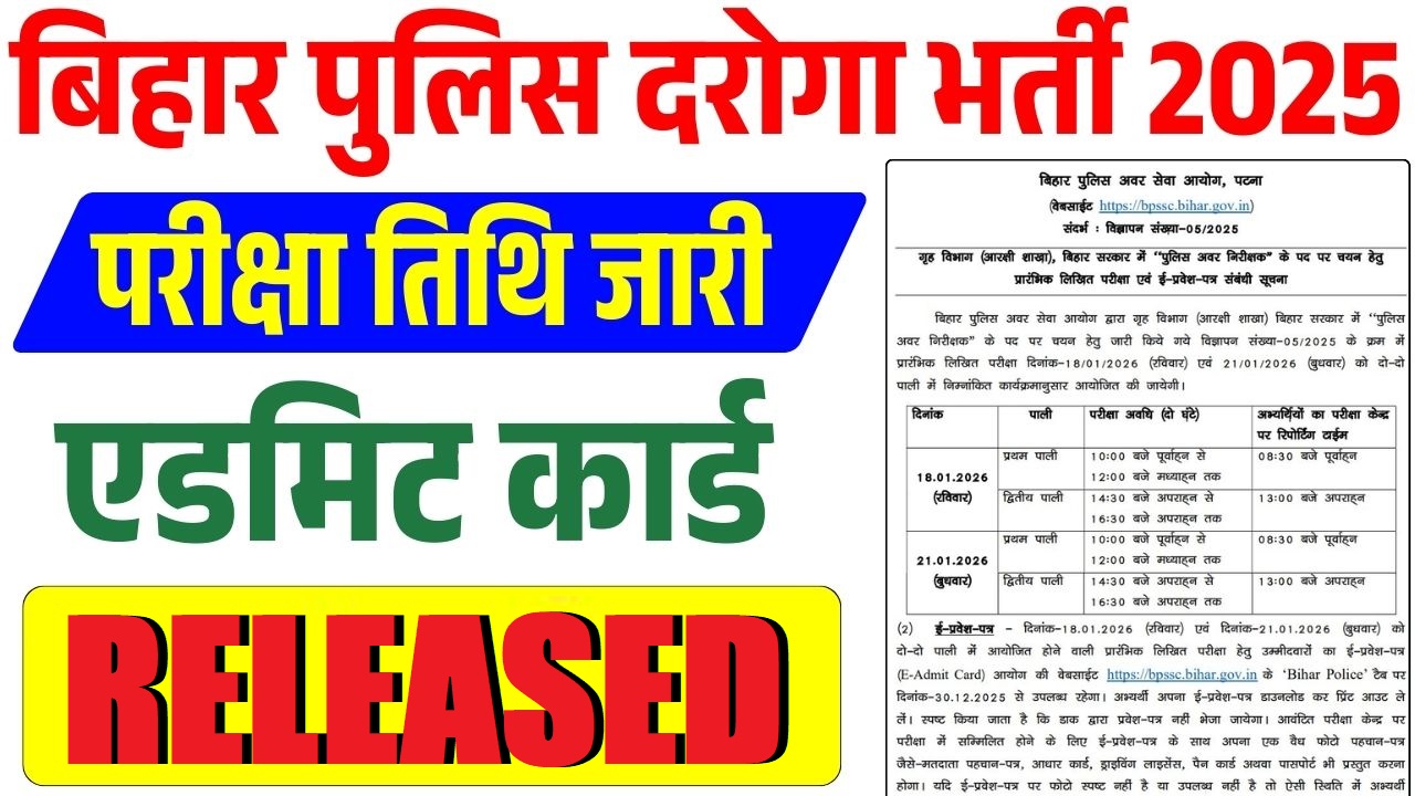 BPSSC Bihar Police Enforcement SI PET Admit Card Date 2026
