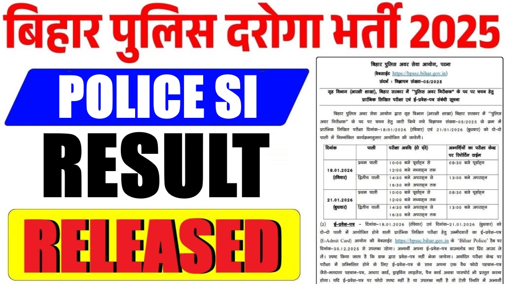 Bihar Police BPSSC SI Pre Result 2026