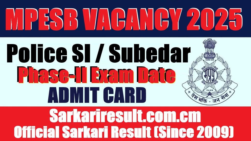 MPESB Police SI and Subedar Phase-II Exam Date 2026