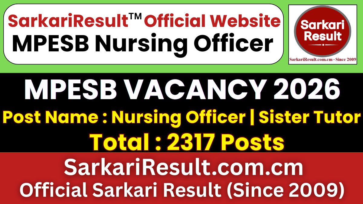 MPESB Nursing Officer / Sister Tutor Recruitment 2026