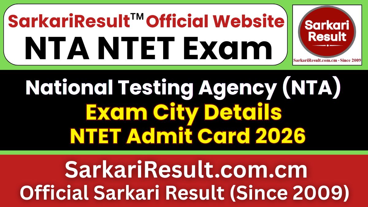 NTA NTET Exam City Details 2026