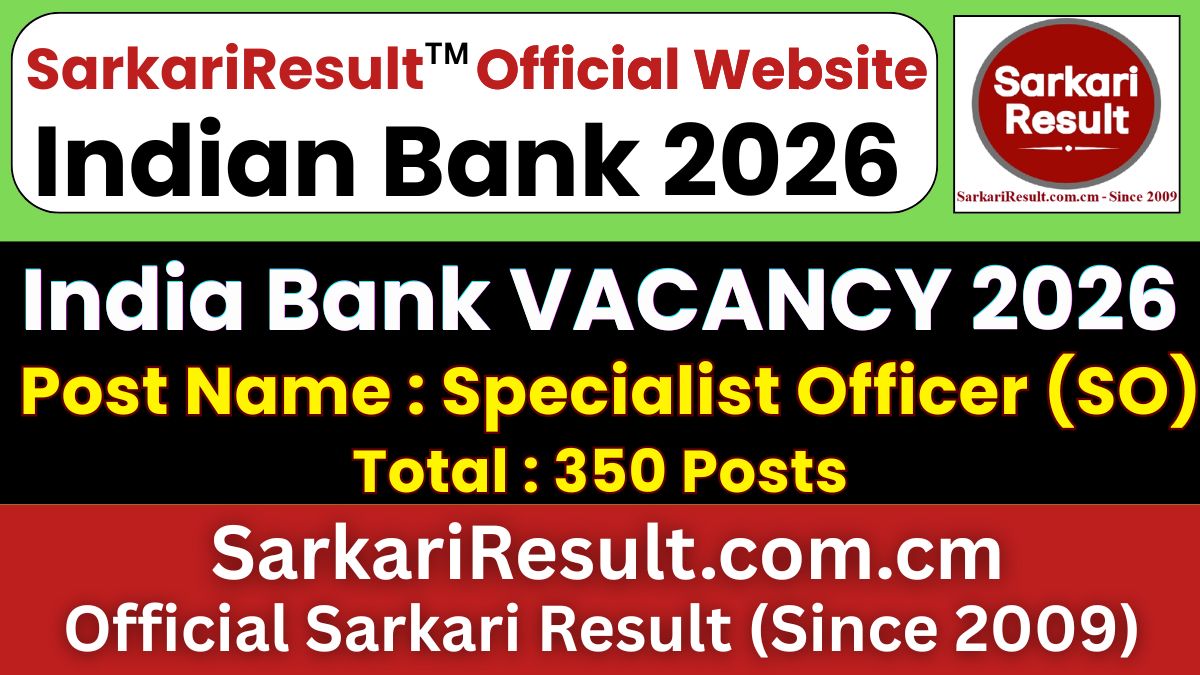 Indian Bank Specialist Officer SO Recruitment 2026