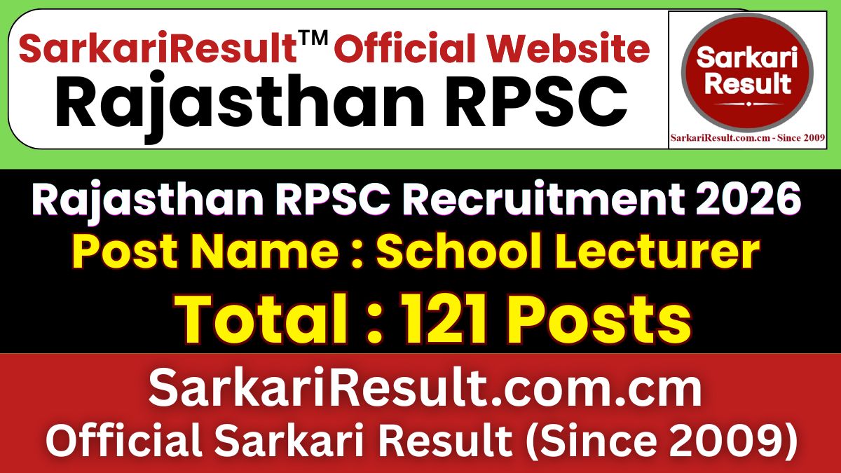 RPSC School Lecturer (Special) Recruitment 2026