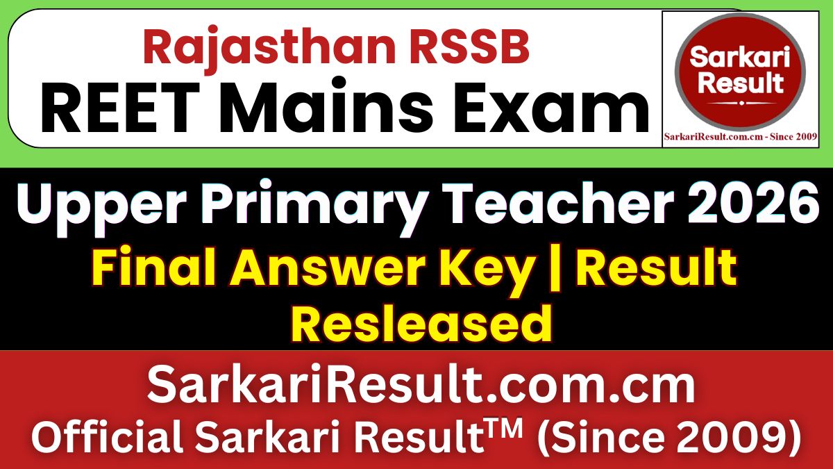 RSSB REET Mains Upper Teacher Result 2026
