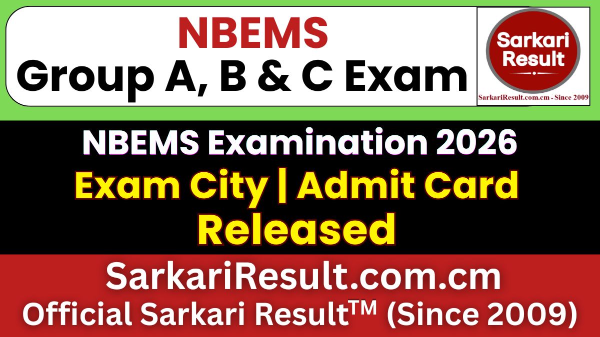 NBEMS Group A, B & C Various Post Exam City Details 2026