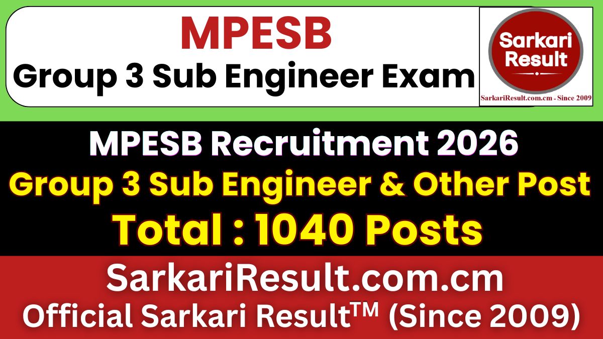 MPESB Group 3 Sub Engineer & Other Post Recruitment 2026