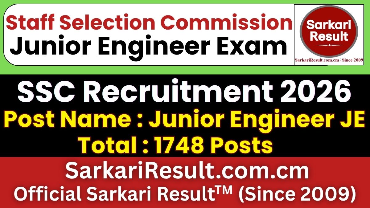 SSC Junior Engineer JE Recruitment 2026