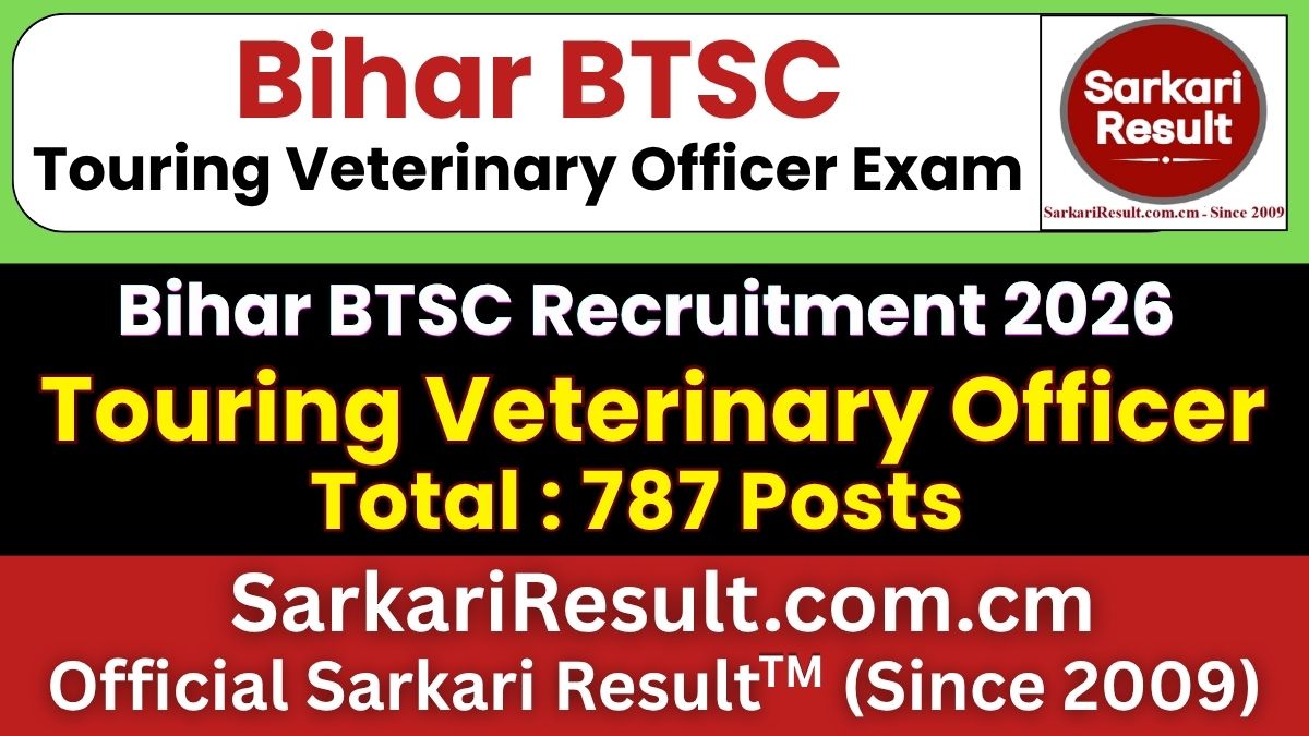 Bihar BTSC Touring Veterinary Officer Recruitment 2026